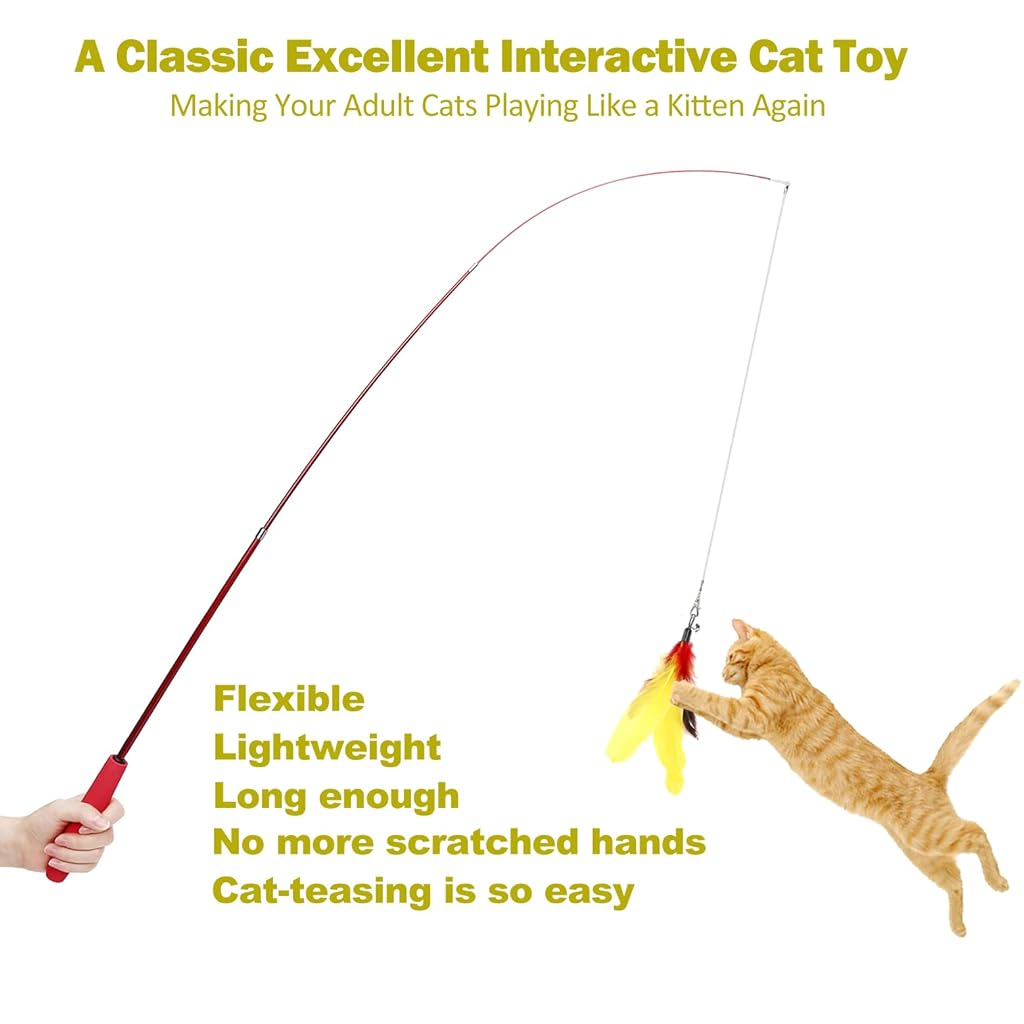 Qpets® Cat Teaser Toy Feather for 33PCS Set with 2 Retractable Wand 5 Worm Interactive Toys Kitten Play Chase Activity Exercise Qpets® Cat Teaser Toy Feather for 33PCS Set with 2 Retractable Wand 5 Worm Interactive Toys Kitten Play Chase Activity Exercise